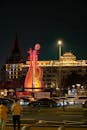 Illuminated Violin Sculpture in Harbin at Night