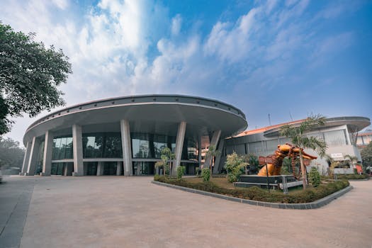 Contemporary architectural design at a cultural center in Varanasi, India, showcasing modern curves.