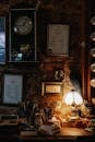 Cozy Vintage Study with Antiques and Warm Lighting