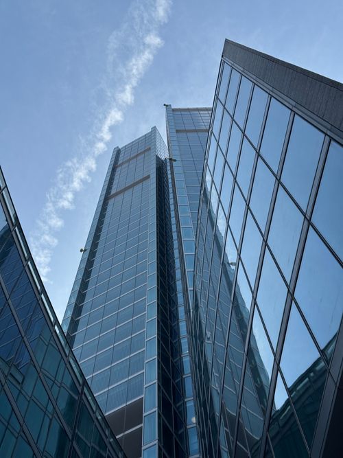 Free Stunning view of mirrored skyscrapers in Milan's financial district. Stock Photo