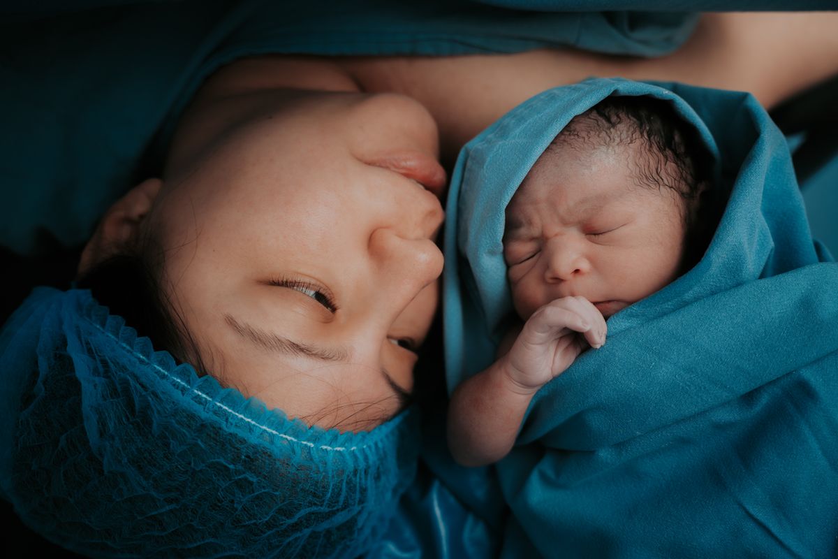Mother and newborn after the birth