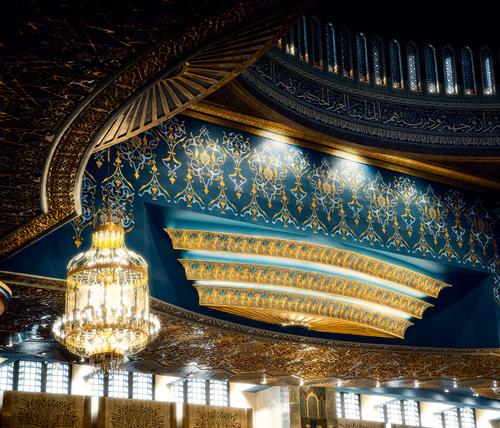 Free Stunning interior view of a mosque in Kuwait City showcasing intricate Islamic architecture and vibrant decor. Stock Photo