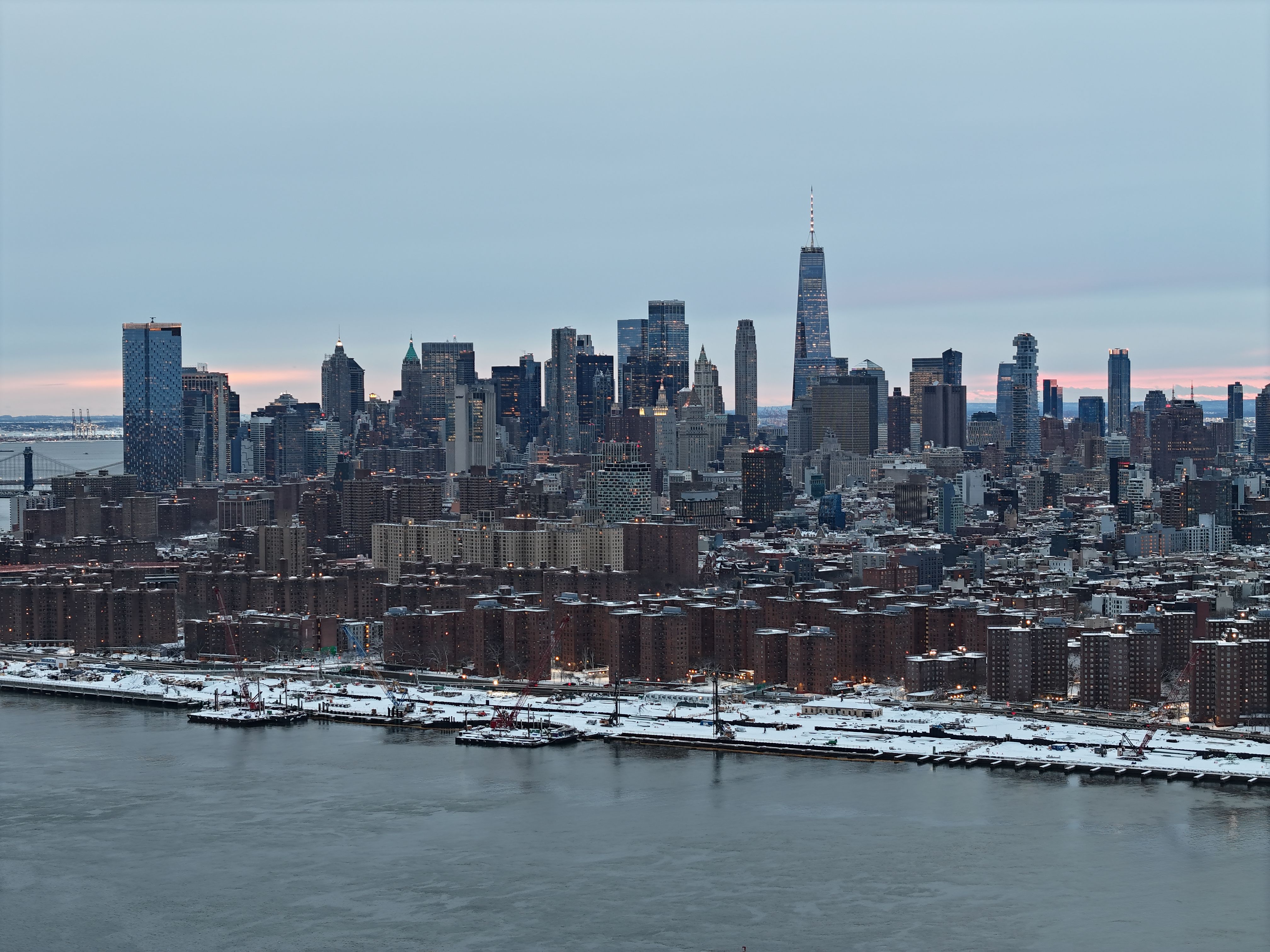 Aerial View of New York City Skyline at Dusk · Free Stock Photo