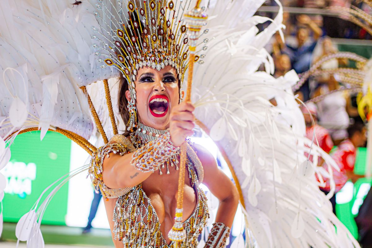 Carnival dancer in feathered costume