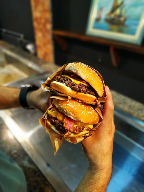Free Person Holding Two Burgers Stock Photo