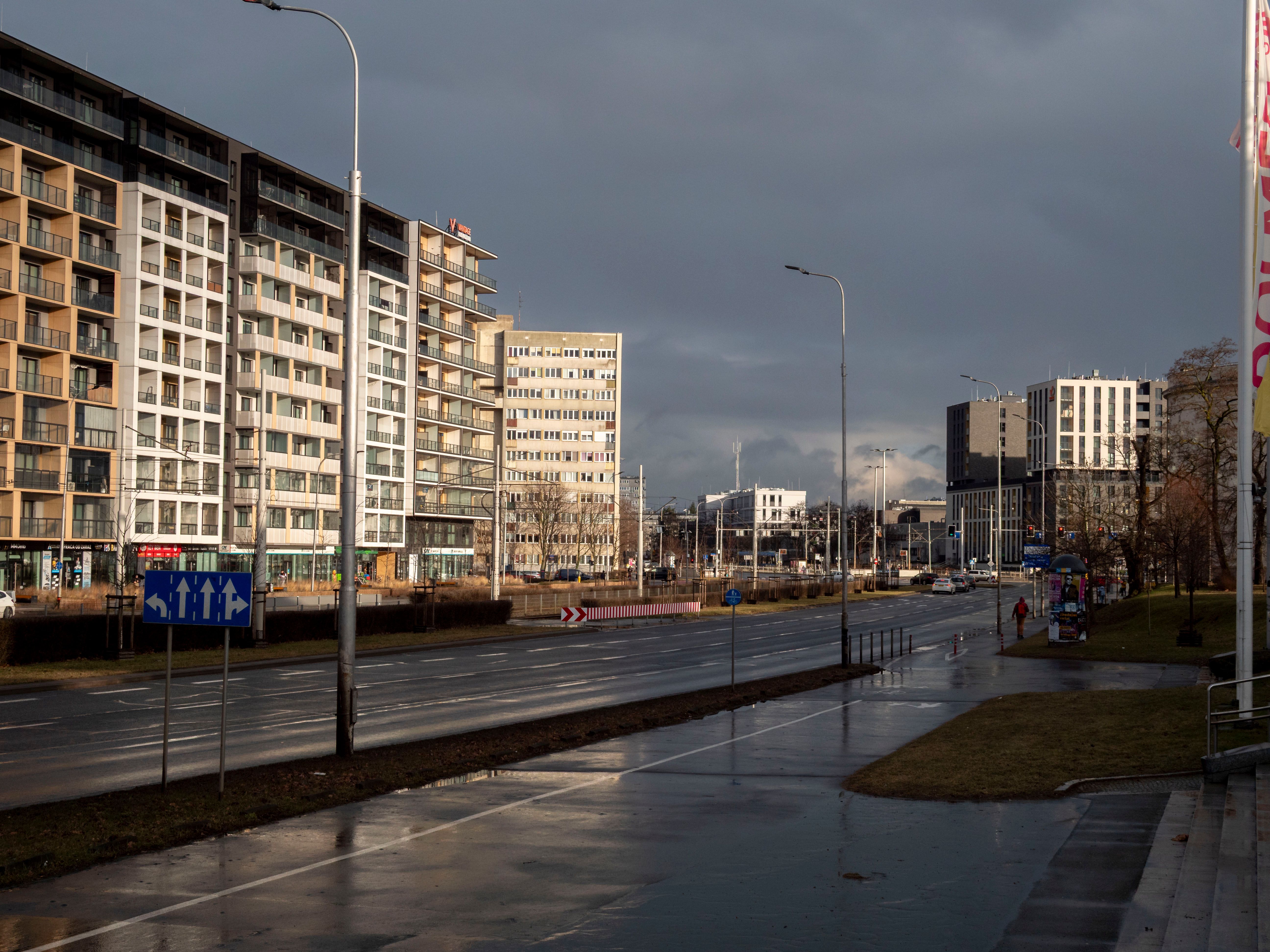 Urban street with modern apartment buildings · Free Stock Photo