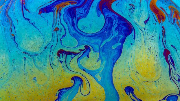 Dynamic abstract art piece with vibrant blue and yellow fluid patterns, creating a bright and creative texture.