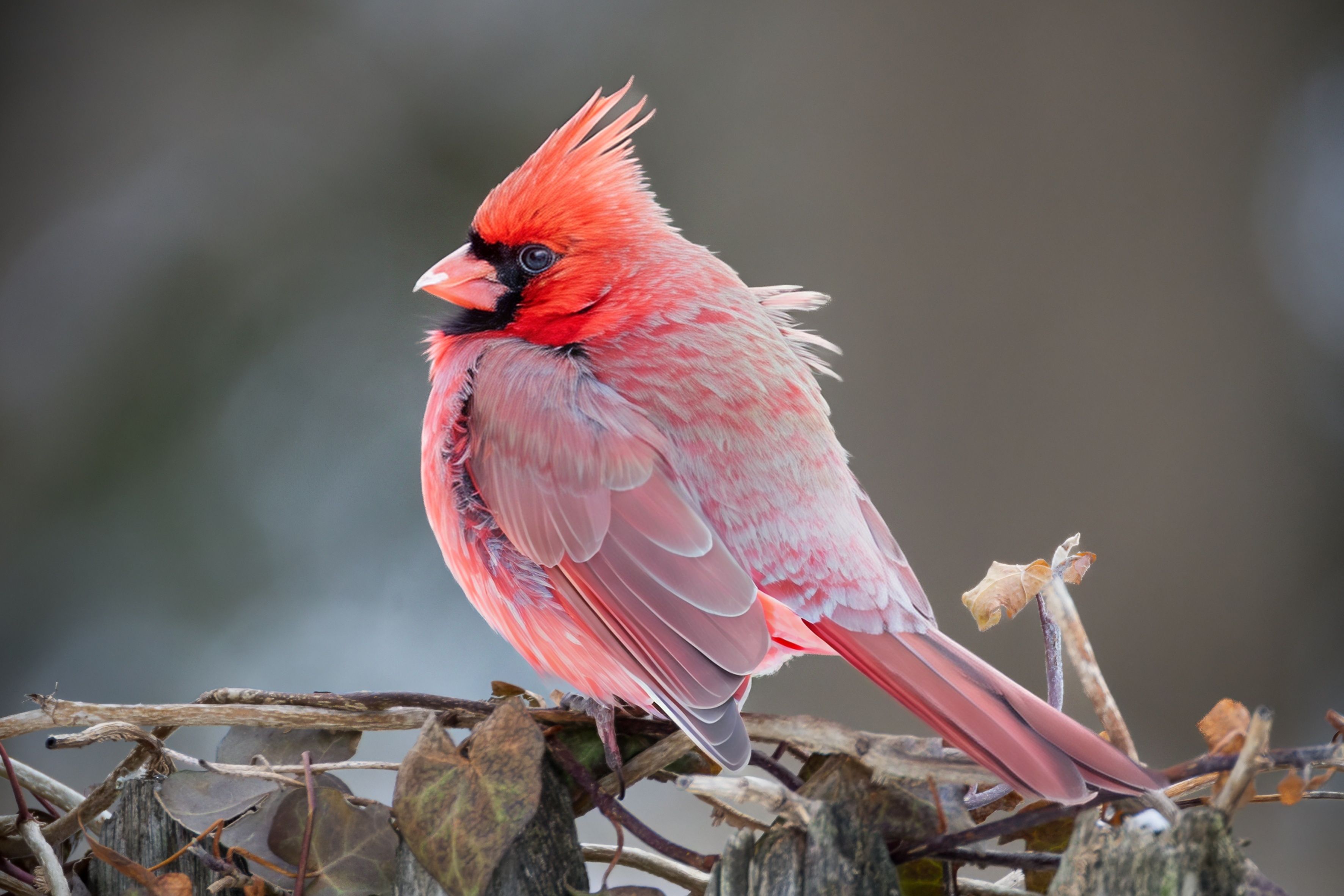 Vibrant Male Northern Cardinal on Winter Branch · Free Stock Photo