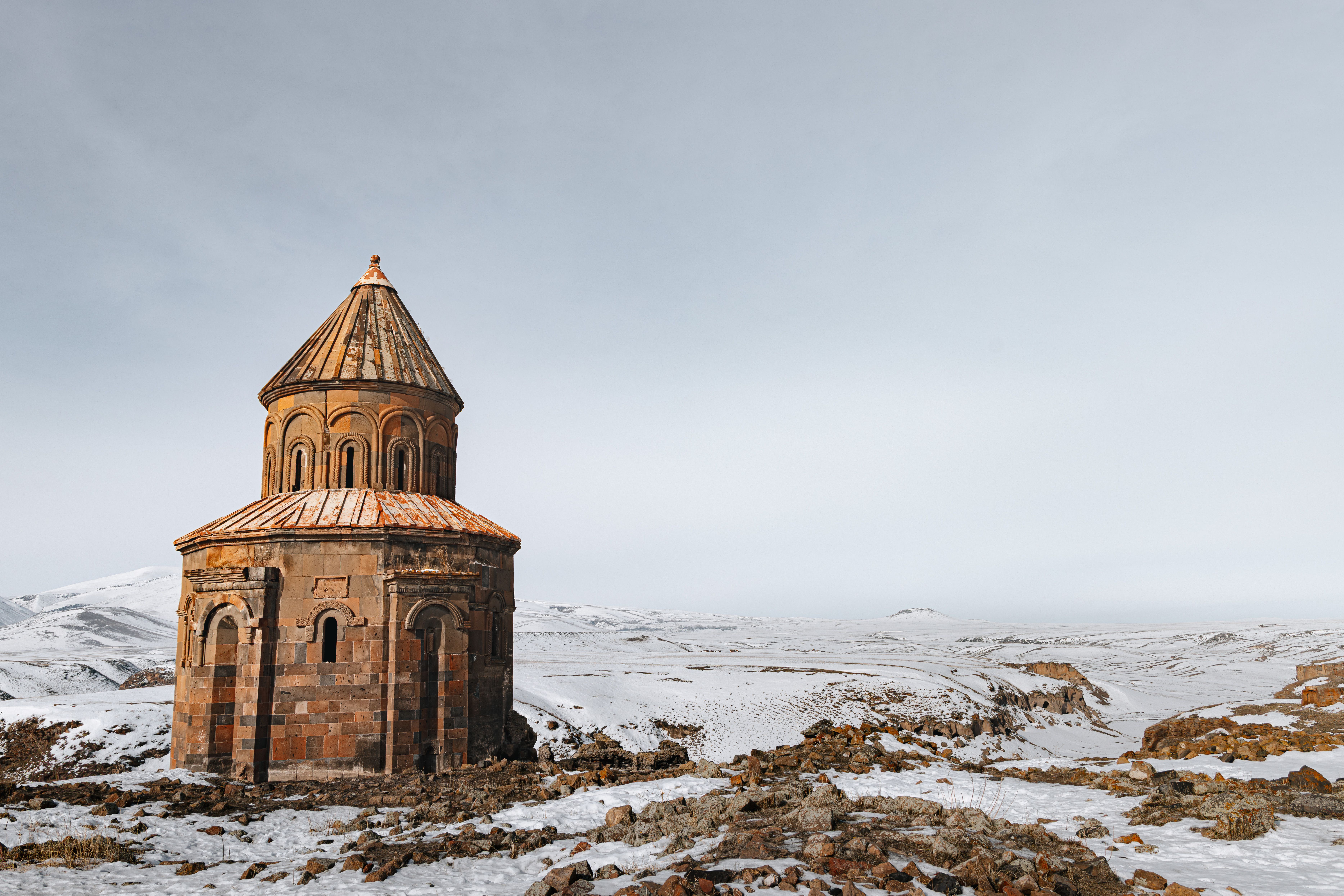 ancient-church-in-snowy-landscape-of-kars-t-rkiye-free-stock-photo