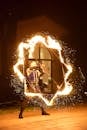 Dynamic Night Fire Performer in Action