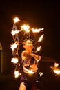 Dynamic Fire Performer Dancing at Night