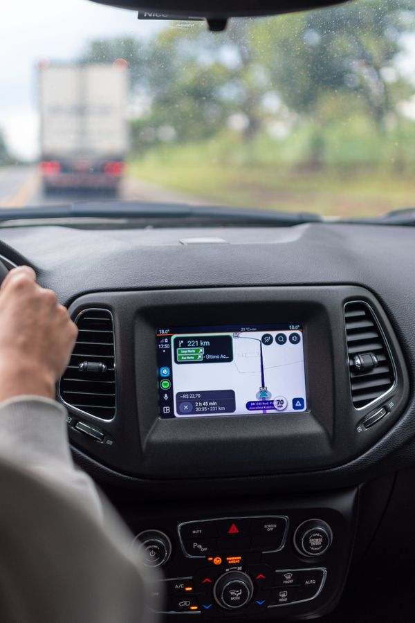 Vehicle dashboard displaying GPS navigation