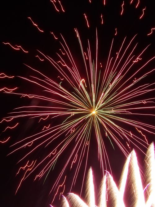 Free Bright fireworks illuminate the night sky in a stunning display of color. Stock Photo
