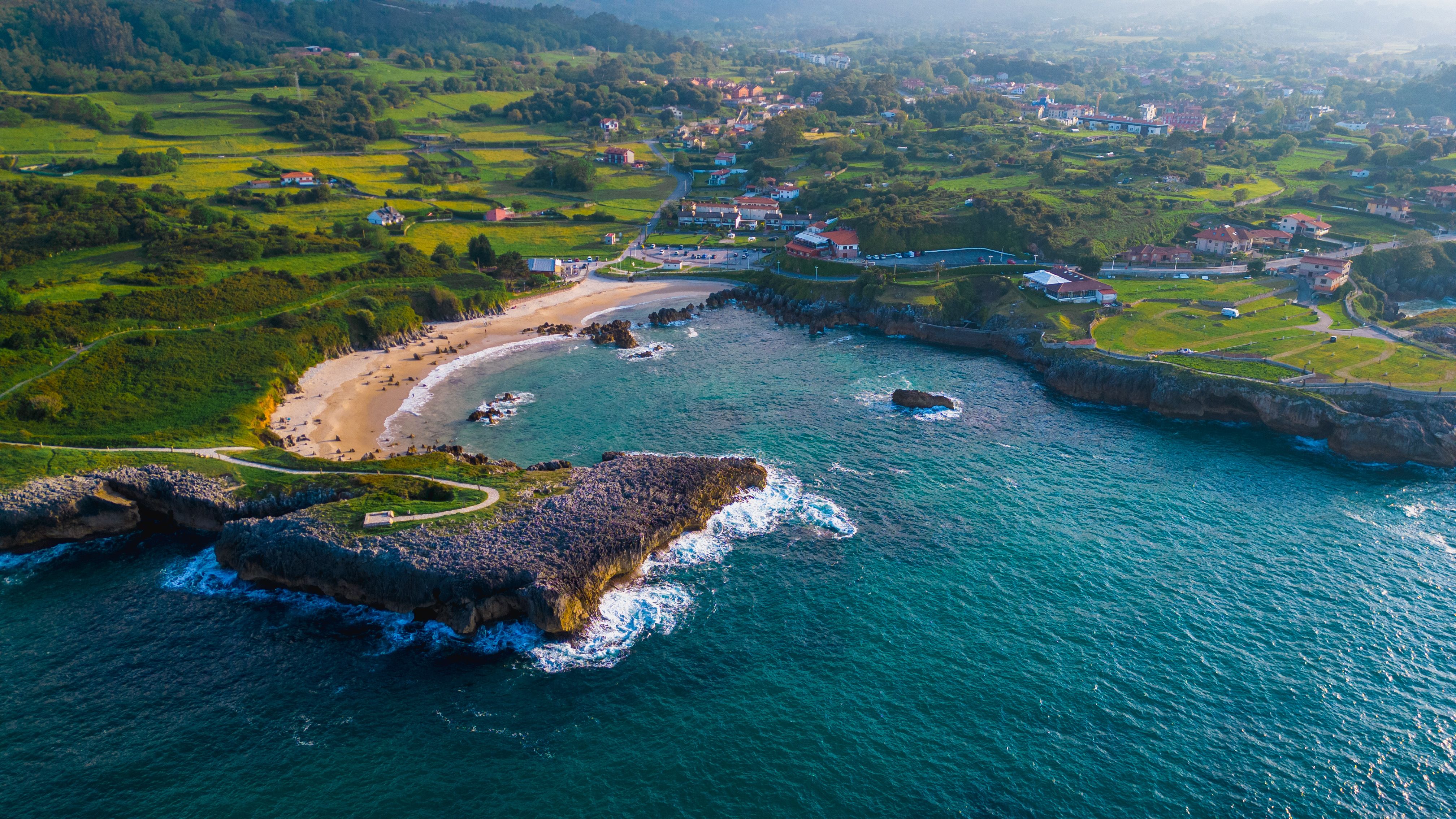 Scenic Aerial View of Llanes Coast in Spain