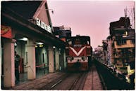 Train at Long Bien Station in Hanoi at Twilight