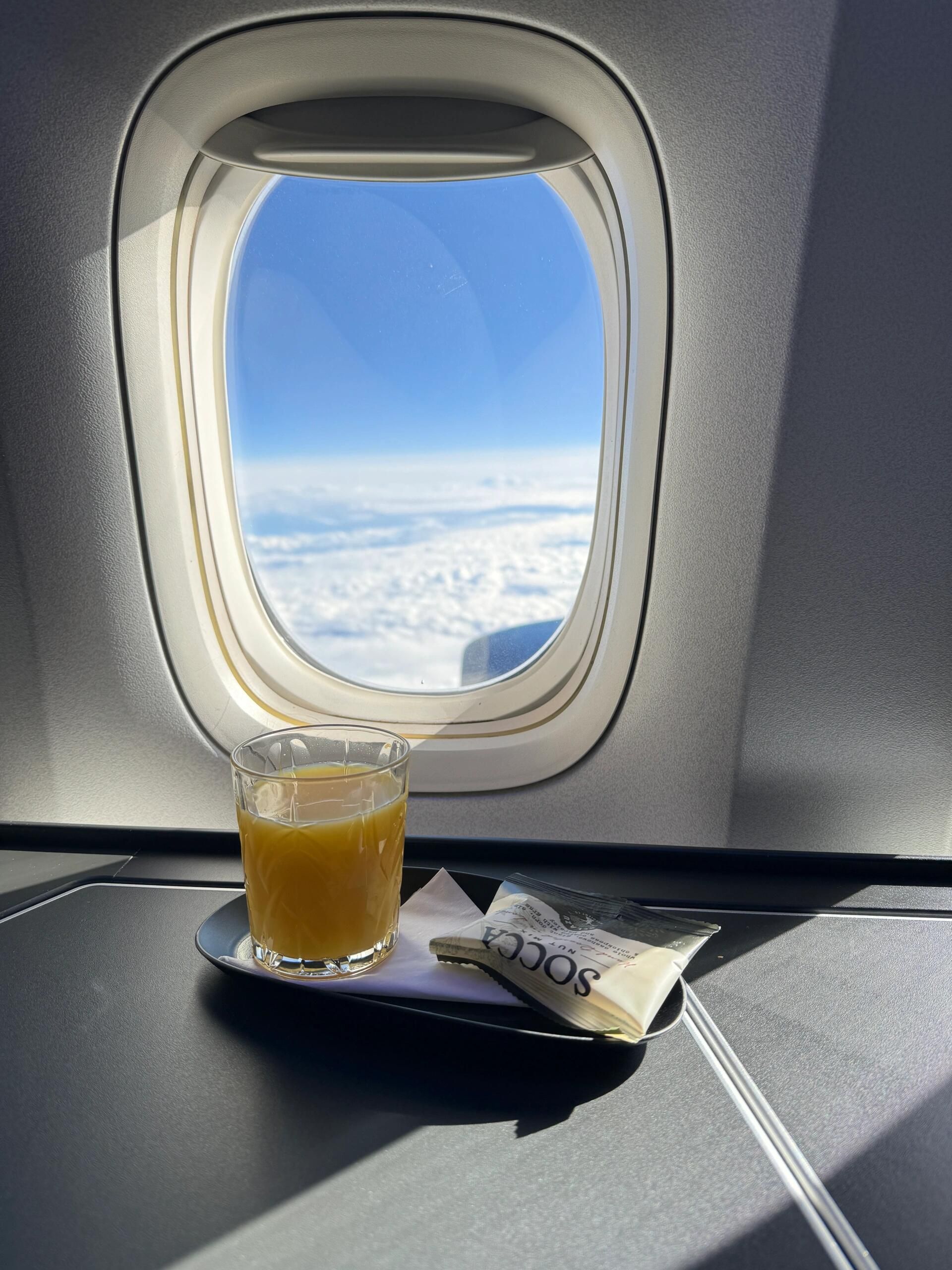 Meal and drink service during a premium cabin flight