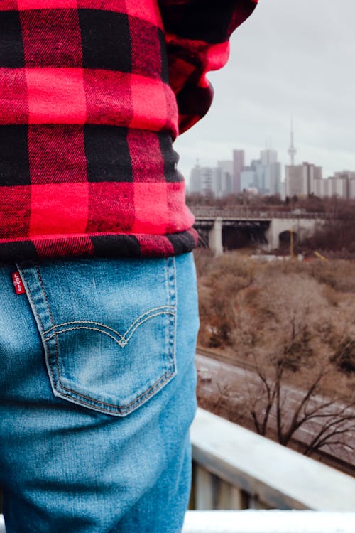 Free stock photo of blue, blue jeans, buffalo plaid