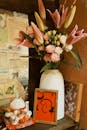 Elegant Floral Arrangement with Lucky Cat Decor