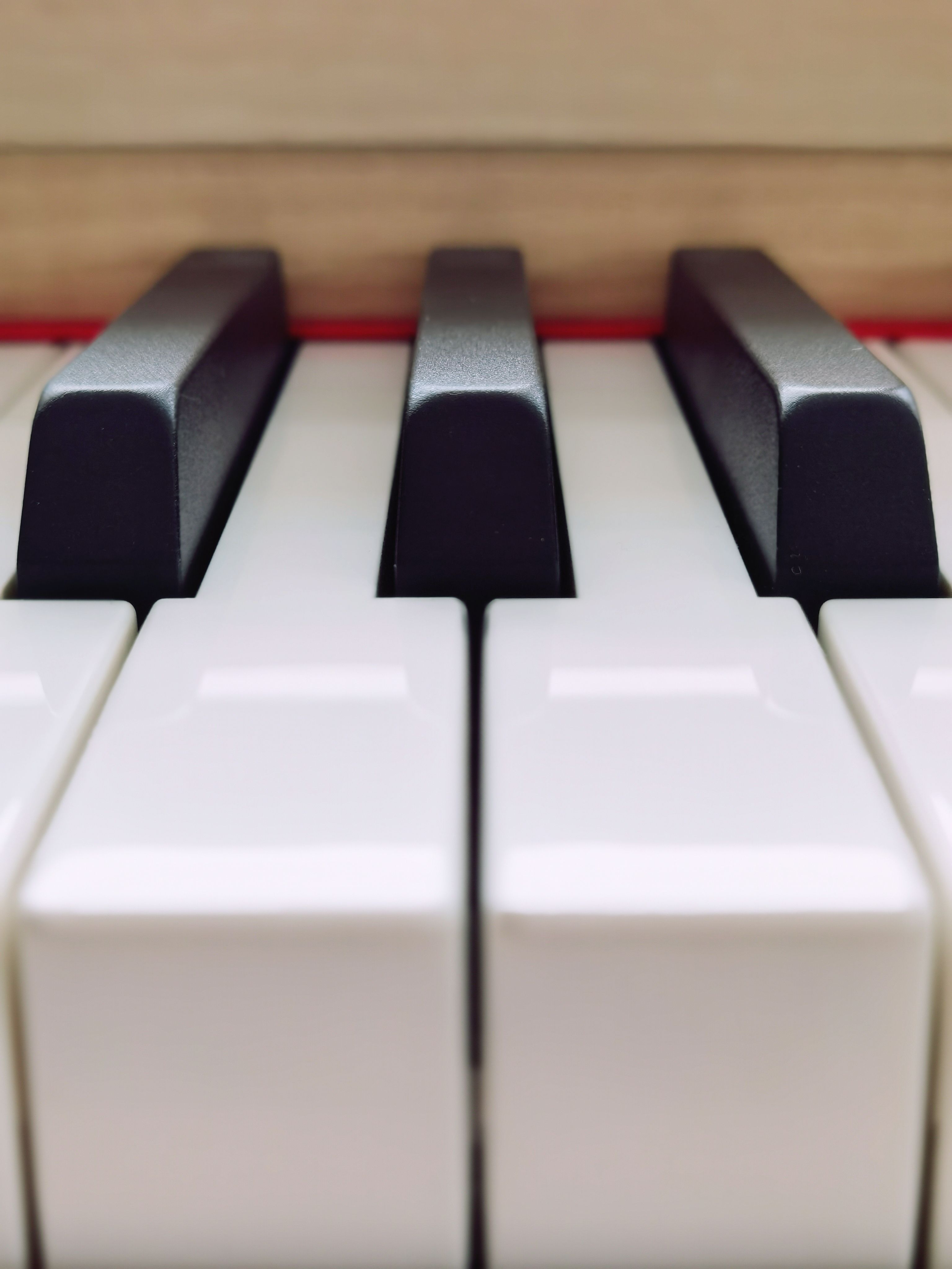Detailed close-up photograph of piano keys highlighting texture and depth.