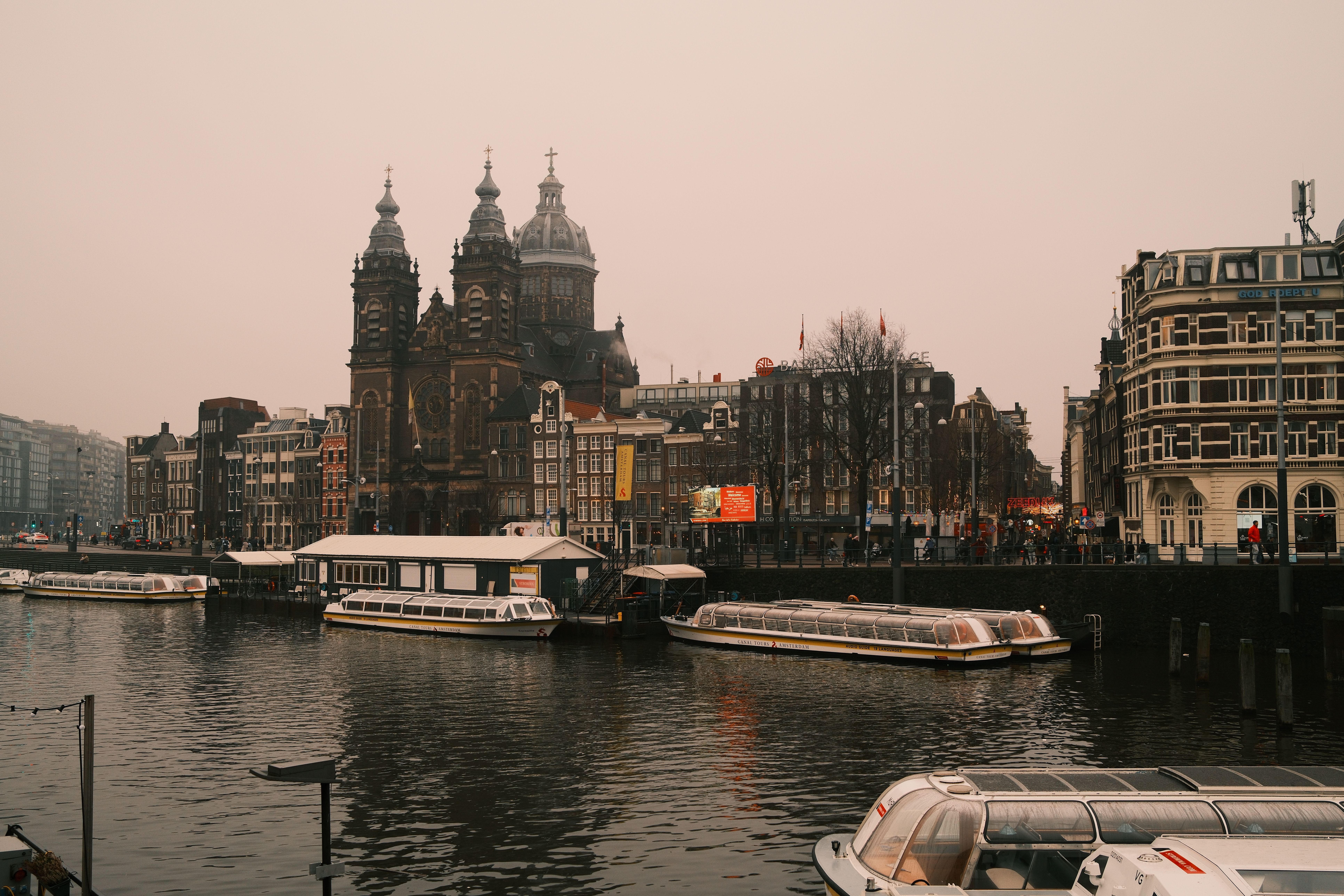 Historic canal houses along an Amsterdam canal.