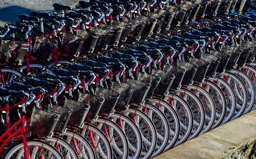 Free Bicycles Docked on the Road Stock Photo