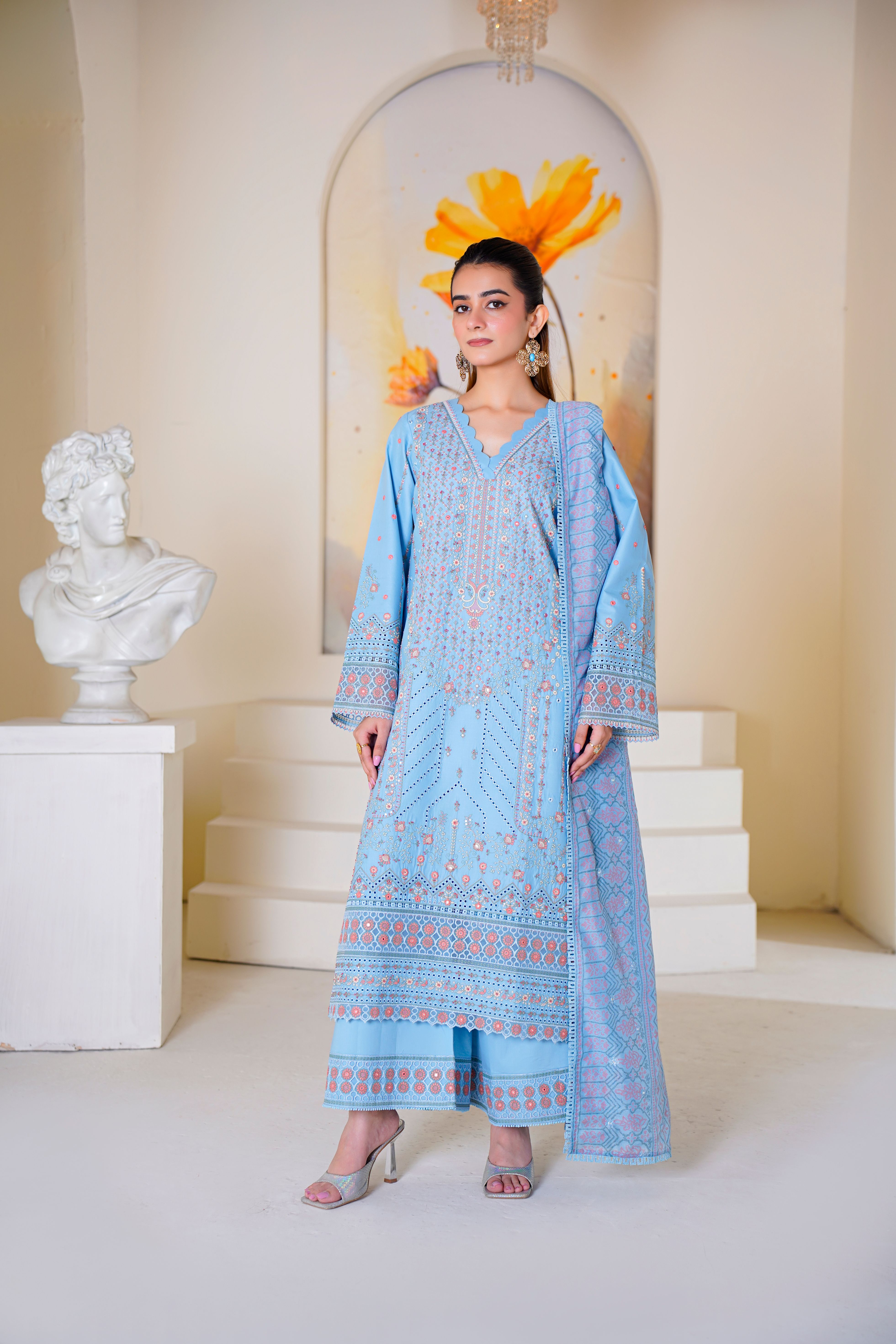 Blue Embroidered Traditional Dress Lahore