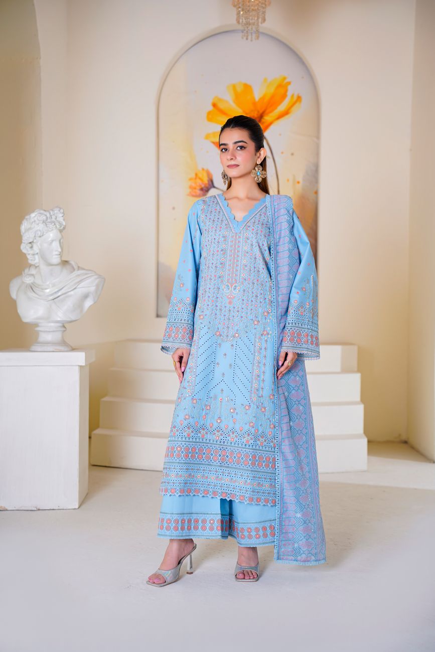 Blue Embroidered Traditional Dress Lahore