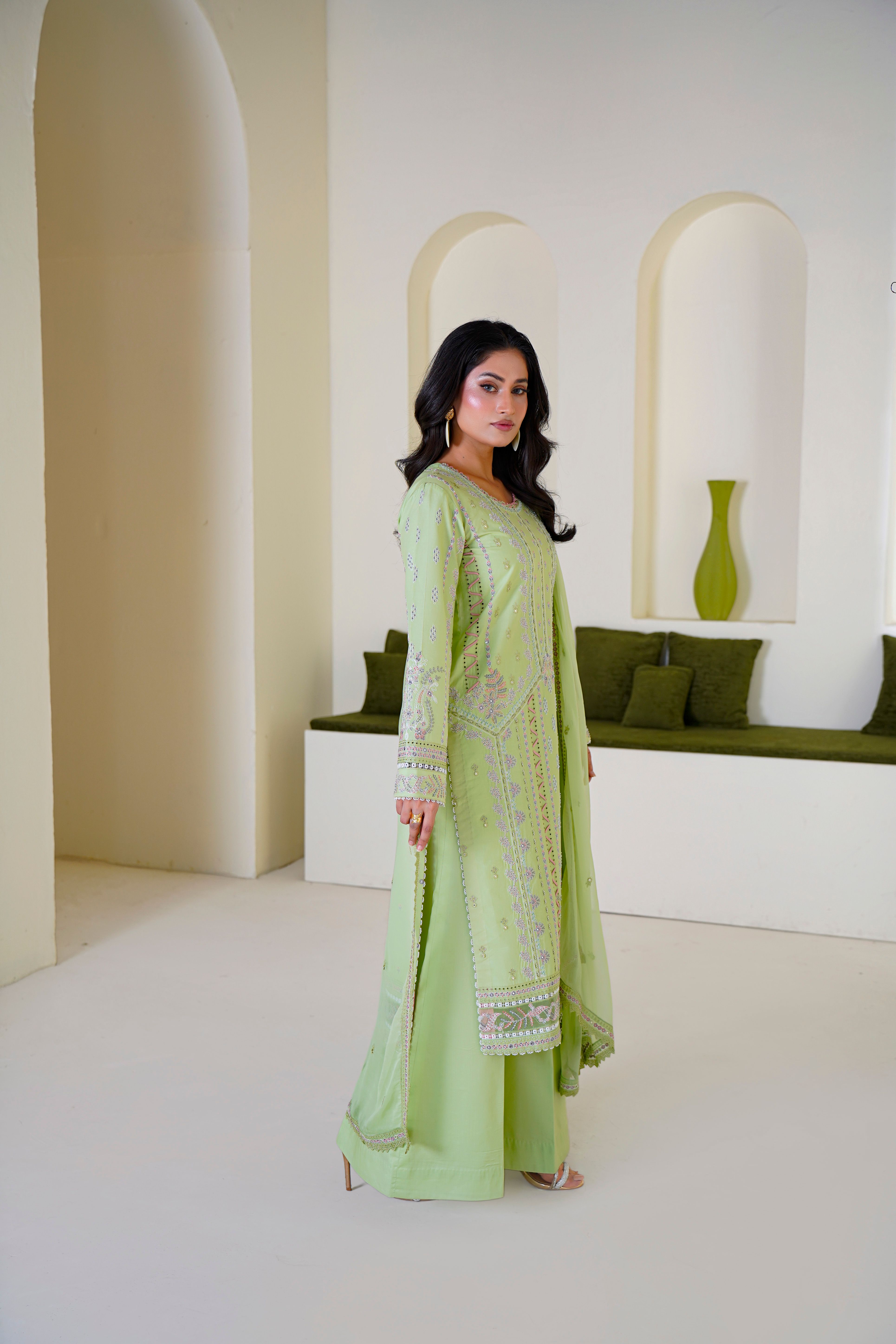 Lahore Traditional Green Embroidered Dress Chic