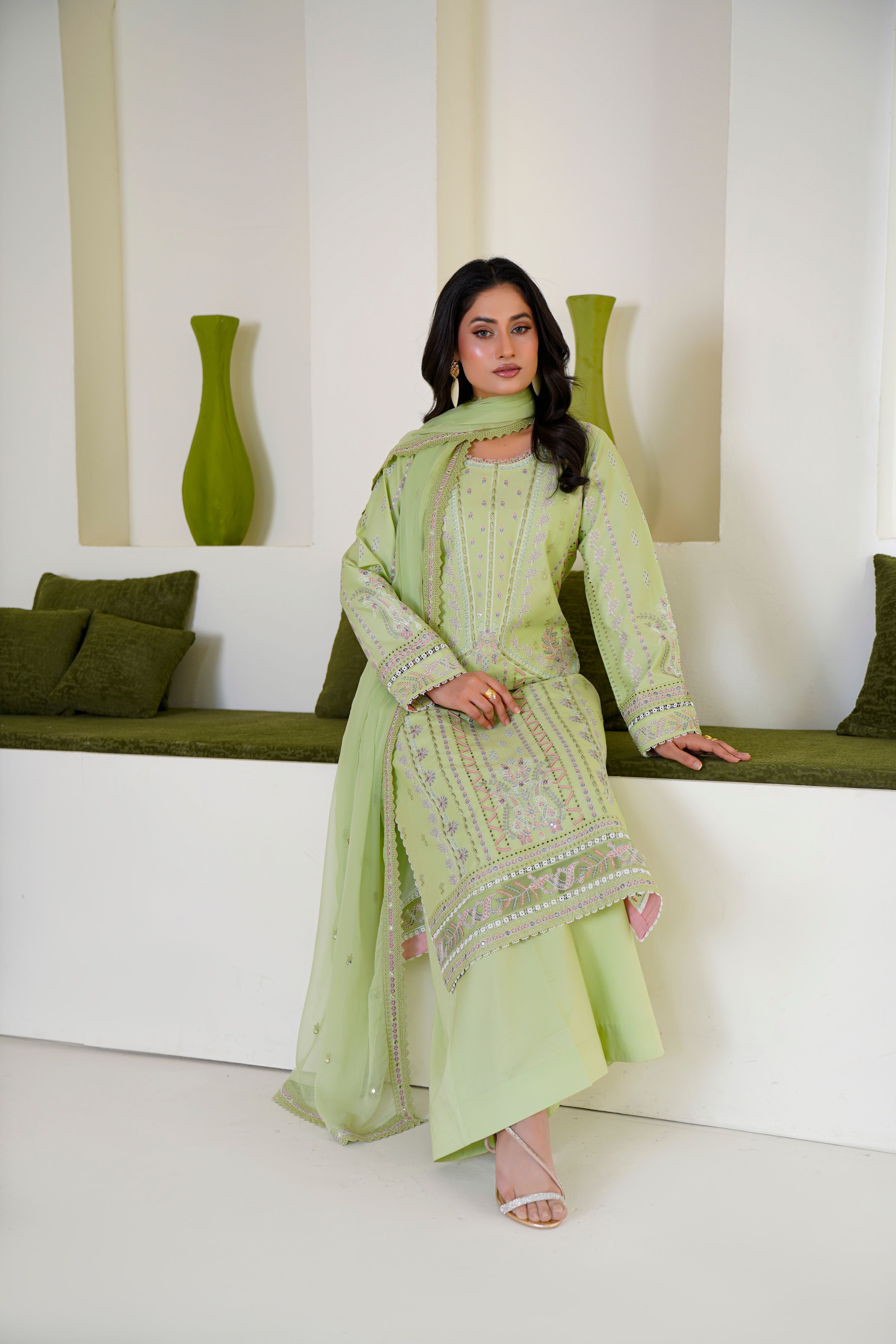 Embroidered Green Dress