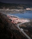 Scenic Aerial View of Coastal Mountain Town