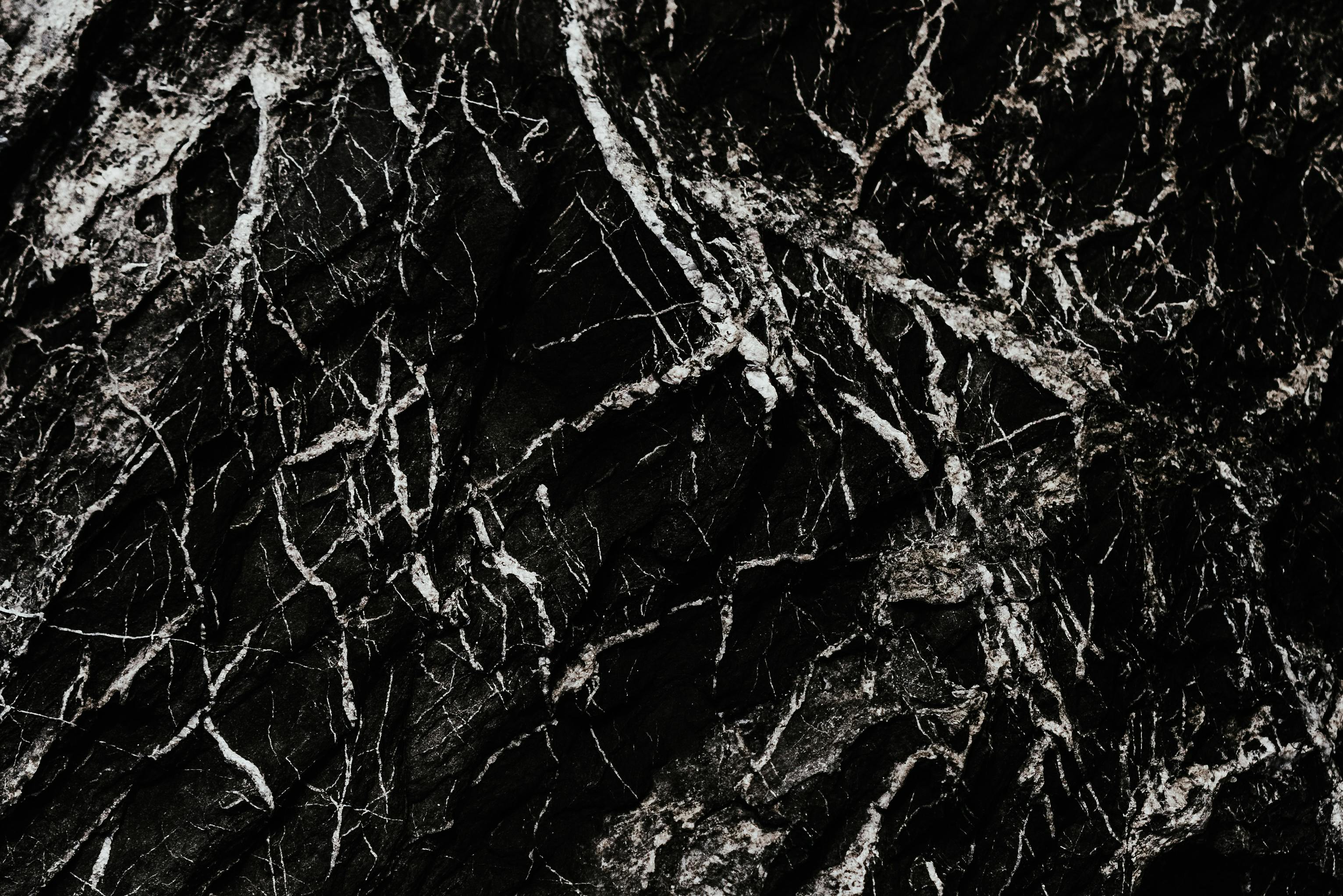 bezplatná Detailní pohled na černý mramorový povrch s výraznými bílými žilkami, které vytvářejí abstraktní vzor. Základová fotografie