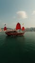 Iconic Red-Sailed Junk Boat in Victoria Harbour