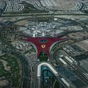 The red roof of Ferrari World Abu Dhabi from above