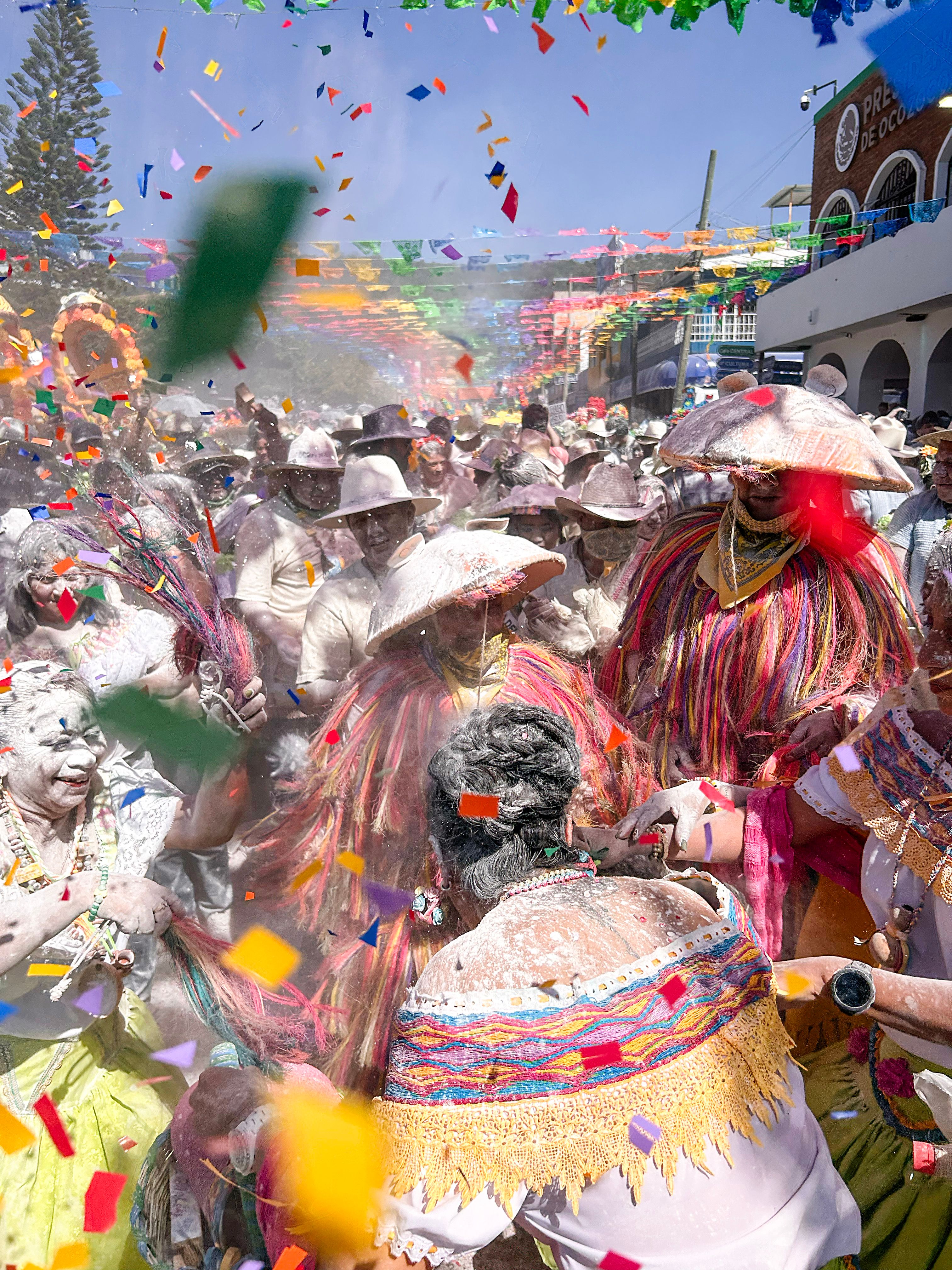 Festive celebration with colorful costumes in Ocozocoautla, Chiapas, Mexico.
