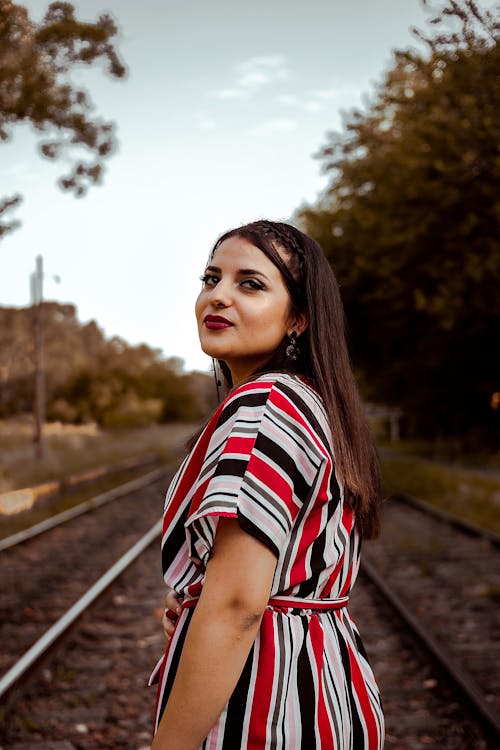 Free Woman Wearing Striped Dress Stock Photo