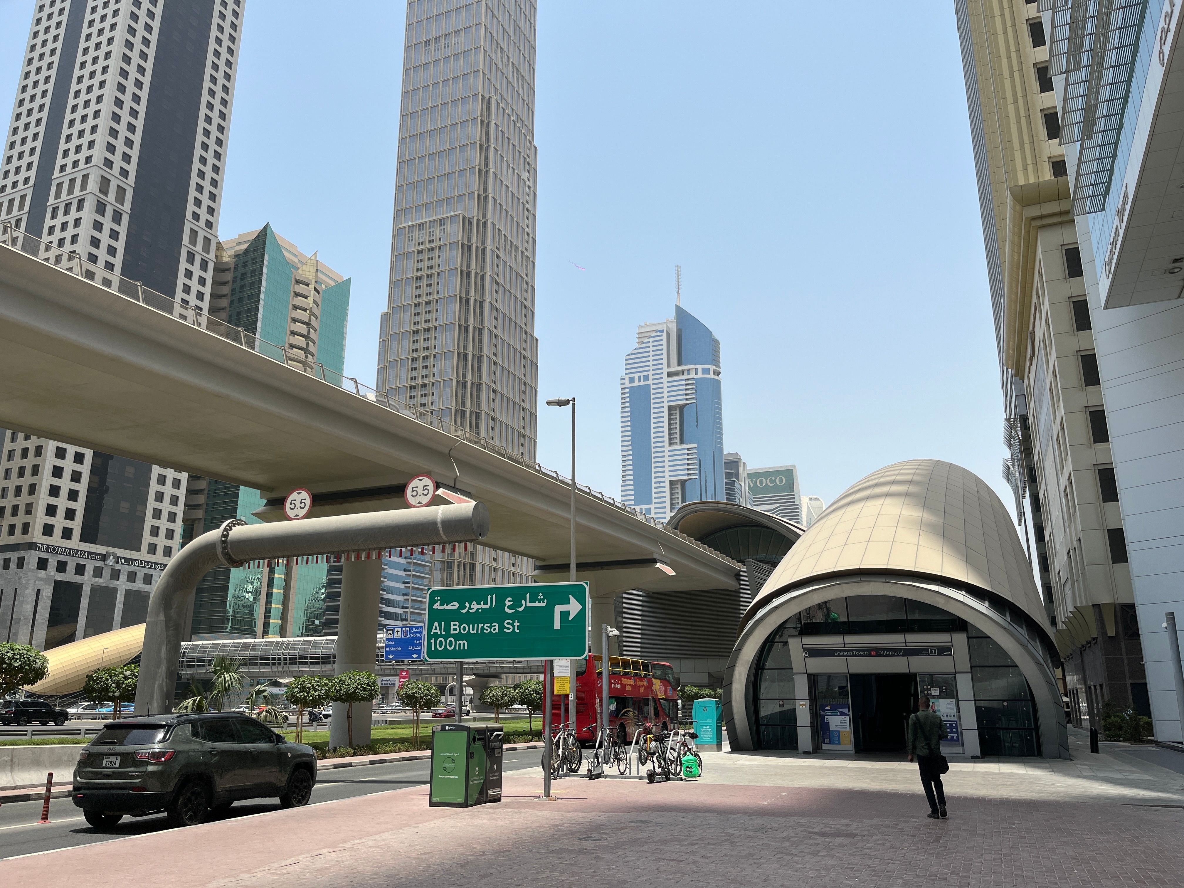 Modern Dubai Metro train arriving at a station in UAE