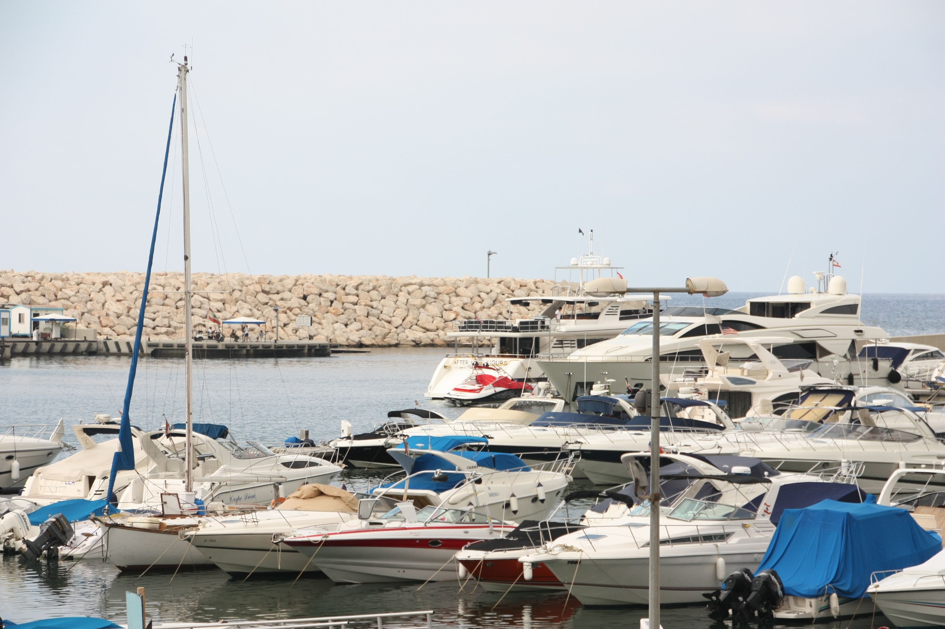 Yachts docked in Mediterranean harbor