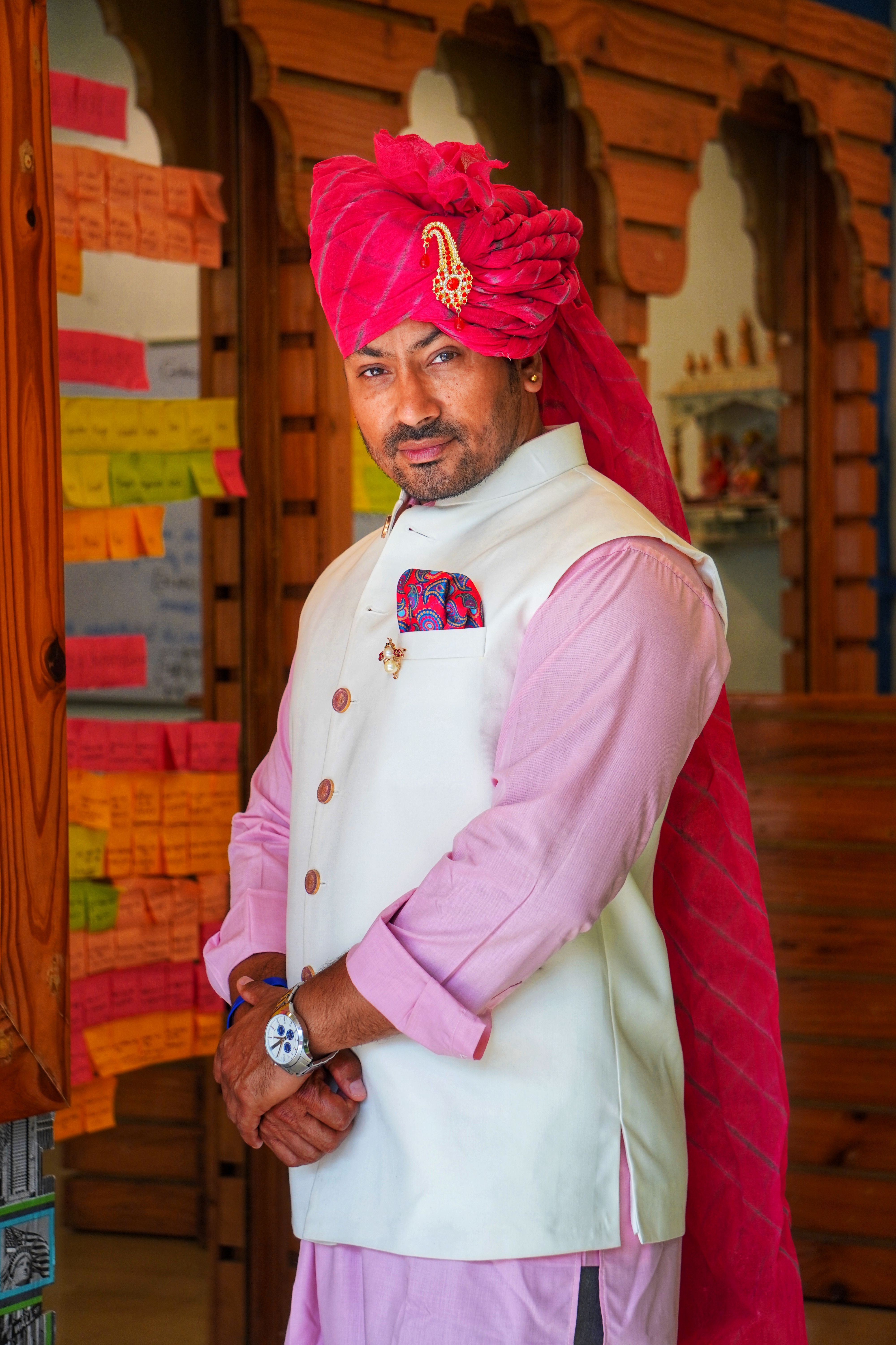 Portrait of a Man in Traditional Pink Turban · Free Stock Photo