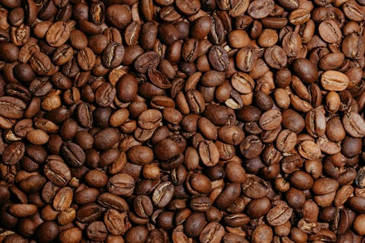 A detailed and textured close-up view of roasted coffee beans, ideal for coffee-related content.