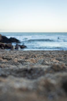 Peaceful coastal scene with sandy shore and gentle waves at Miramar beach, Argentina.
