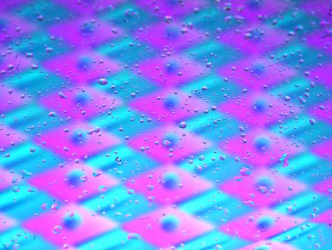 Colorful abstract background with water droplets on pastel checkered pattern.