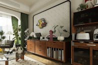 Stylish Modern Living Room with Pixel Art Decor