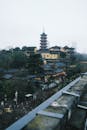 Ancient Pagoda in Nanjing with Overcast Sky