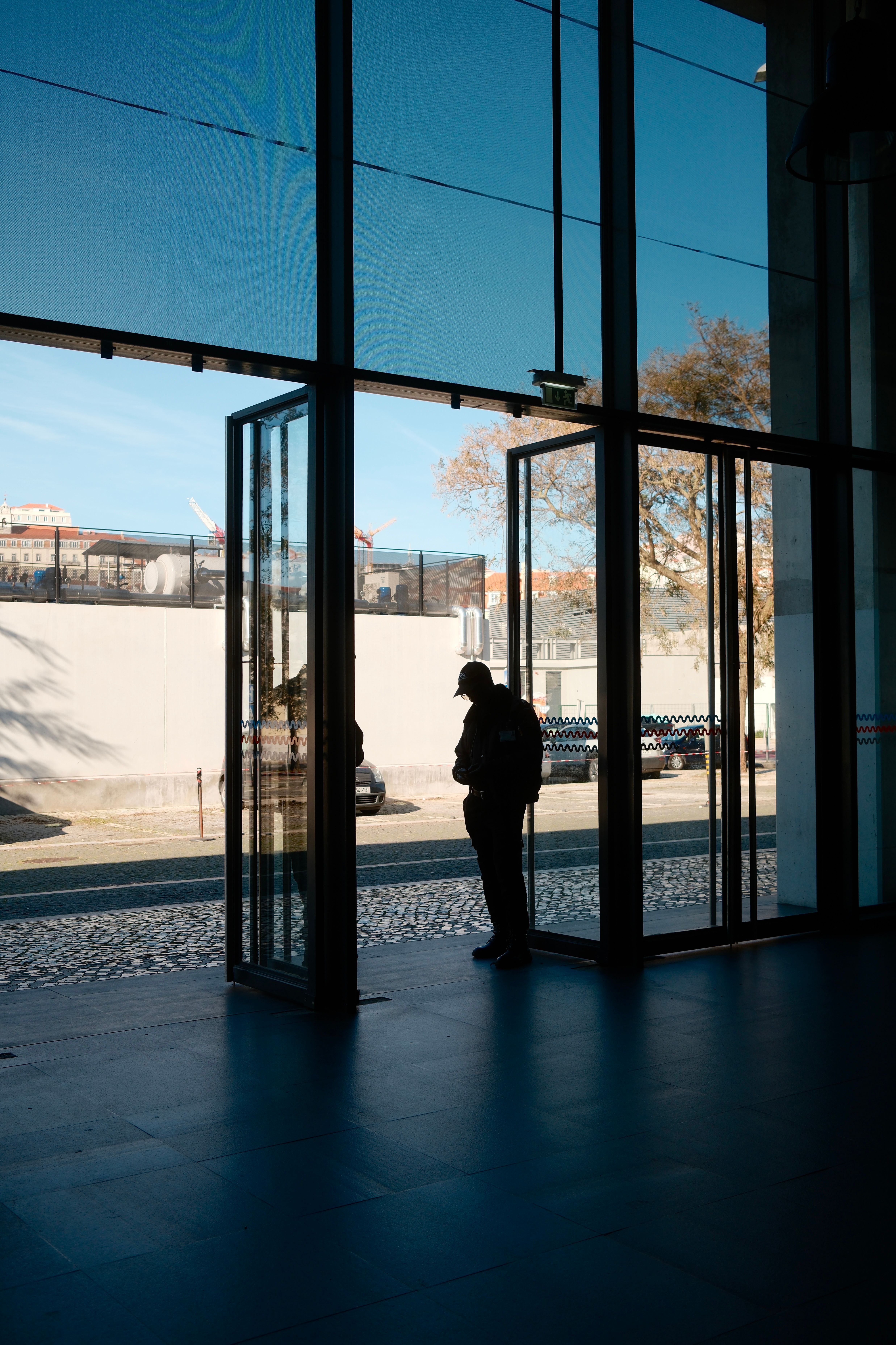 Silueta de Persona de Pie en una Puerta con Vista Urbana · Foto de ...