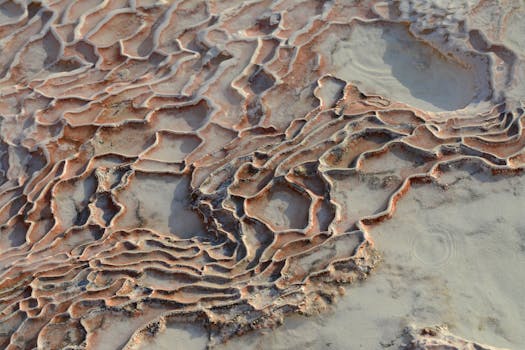 Close-up of intricate layered geological formations with a natural abstract pattern.