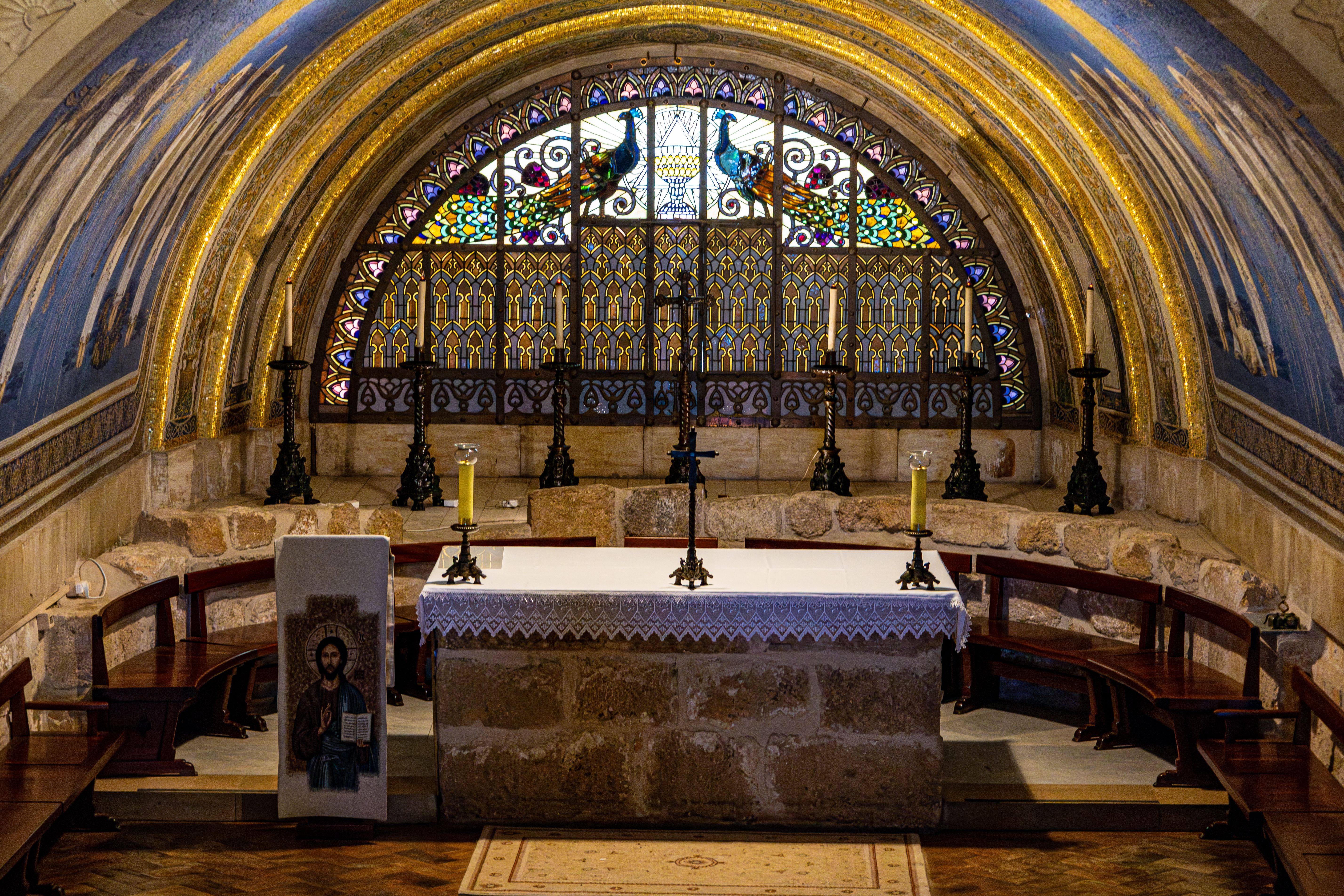 Marble and inlaid stone chapel interior