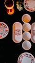 Colorful Ceramic Dishware on Black Background