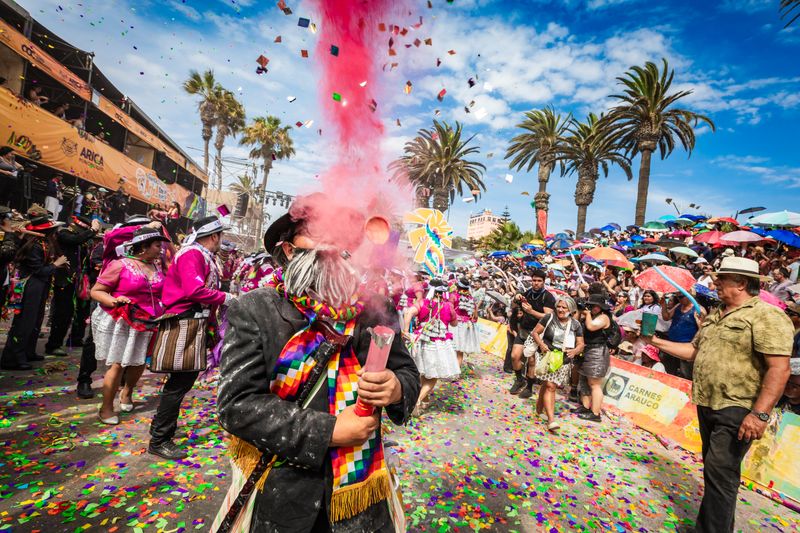 Colorful carnival in Chile with festive dancers