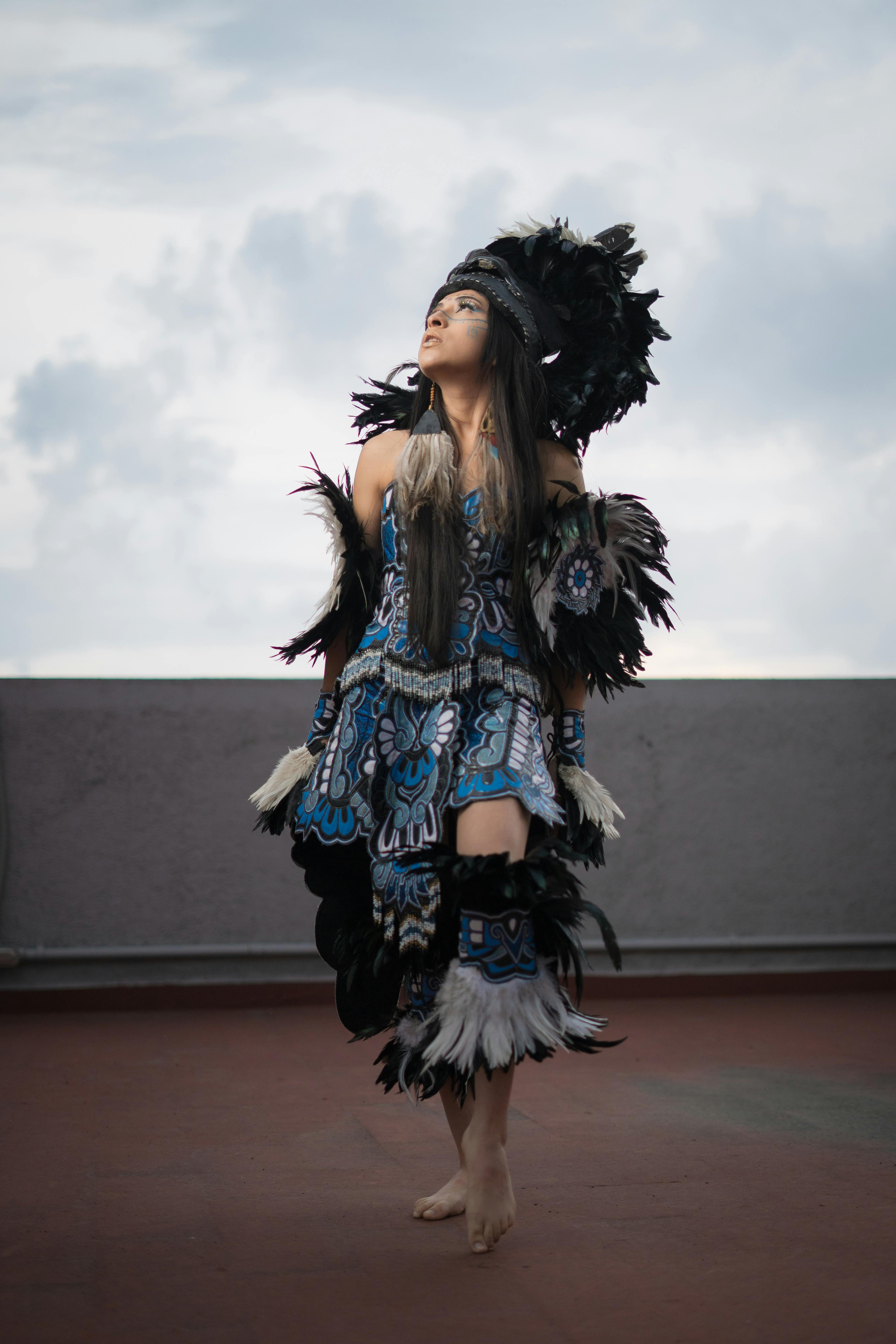 Cultural Dance Costume with Feathered Headdress
