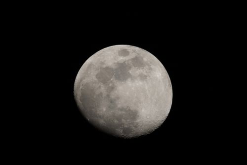 Free A clear view of a waxing gibbous moon photographed during winter's night sky. Stock Photo